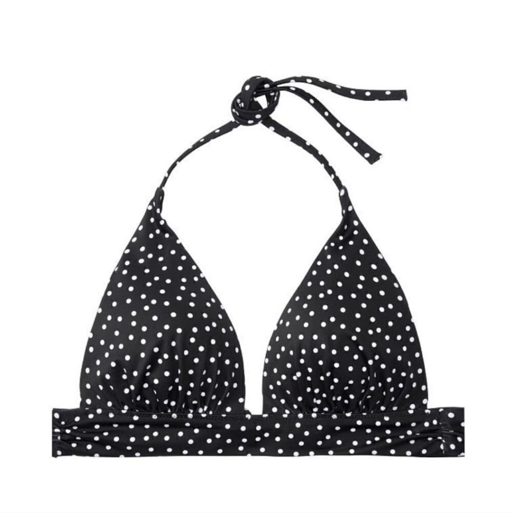 Victorias Secret Swim Havana Push Up Halter Padded Bikini Top Black White Dots